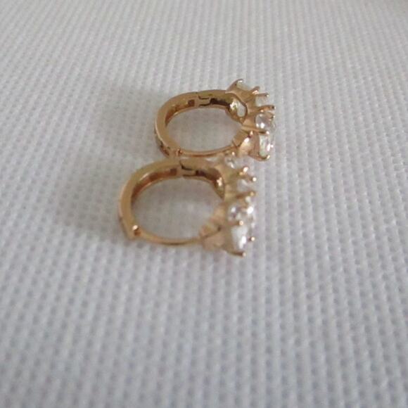 Gold Tone Huggie Hoop Earrings Baguette CZ Crystals Retro Style Hypoallergenic - Picture 9 of 17